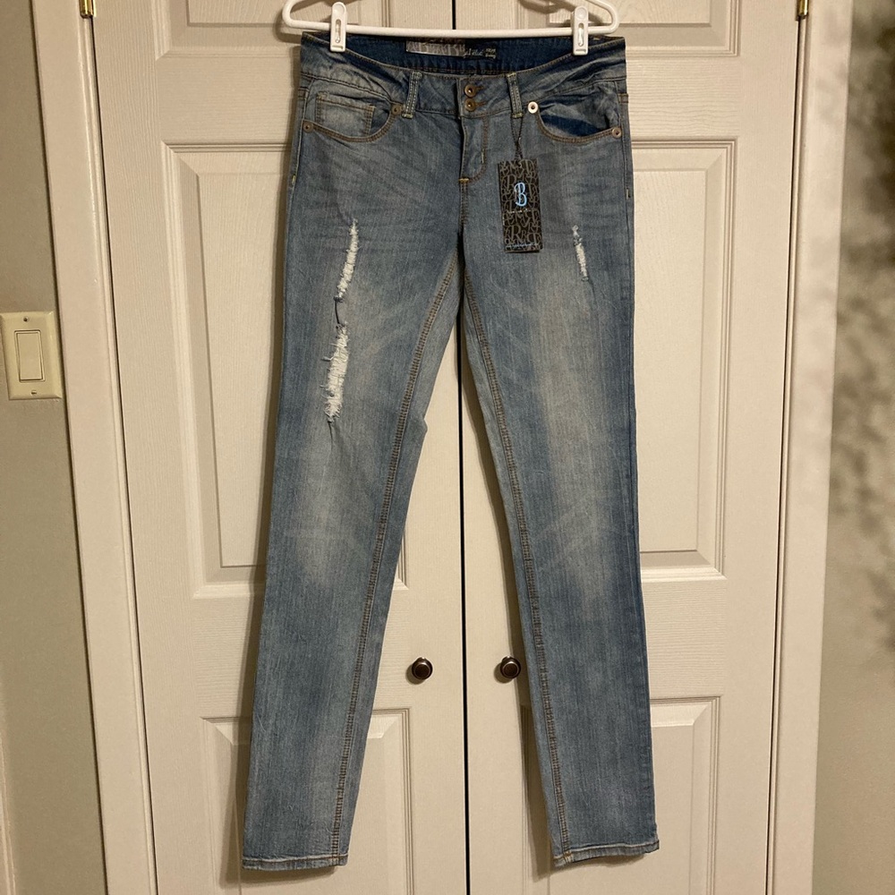Royal Blue distressed skinny low rise jeans size 9 X 35